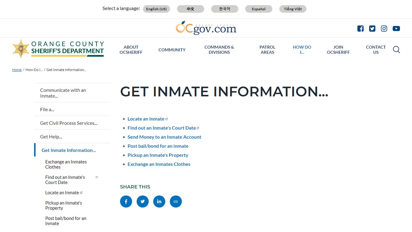 Get Inmate Information... | Orange County, California ...