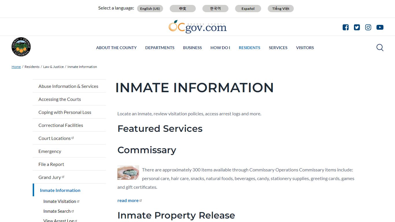 Inmate Information | Orange County
